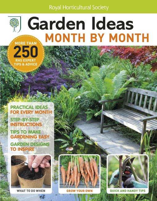 RHS Garden Ideas Month by Month Bookazine Paperback cover of RHS Garden Ideas Month by Month Bookazine
