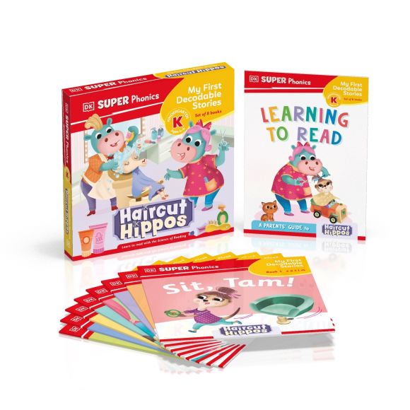 DK Super Phonics My First Decodable Stories Haircut Hippos Slipcase cover of DK Super Phonics My First Decodable Stories Haircut Hippos