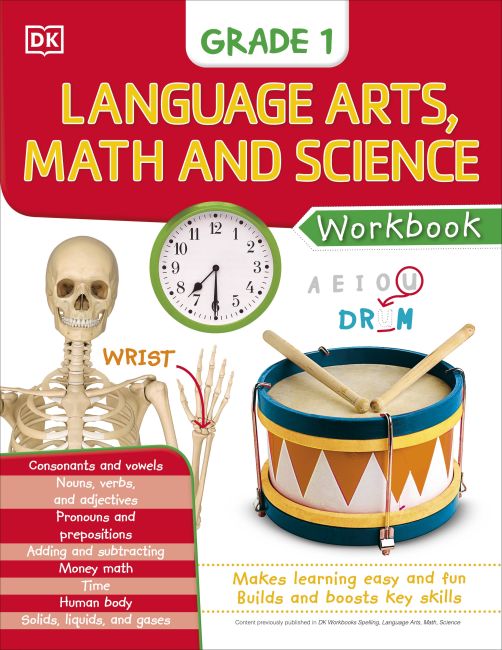 Paperback cover of DK Workbooks: Language Arts Math and Science Grade 1