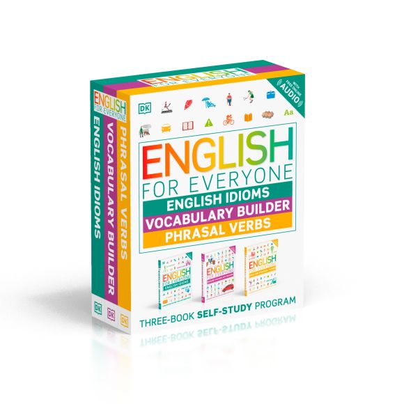 Slipcase cover of English for Everyone English Idioms, Vocabulary Builder, Phrasal Verbs 3 Book Box Set