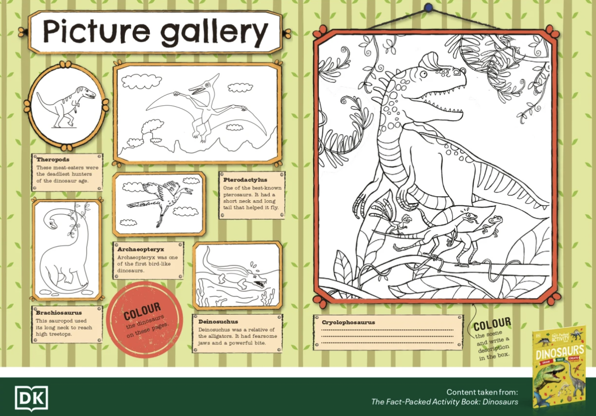 DK Dinosaur Day Activities and Crafts DK Dino day Colour Picture Gallery