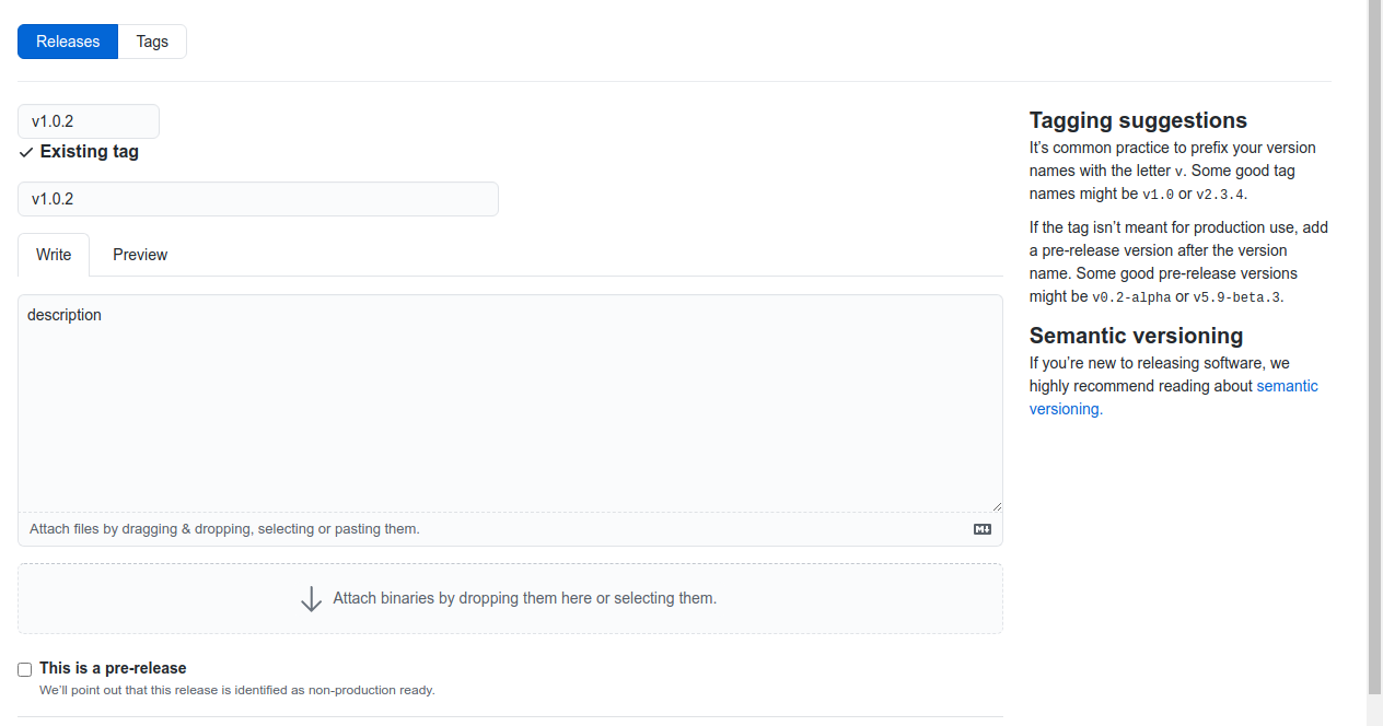 example create release tag in github