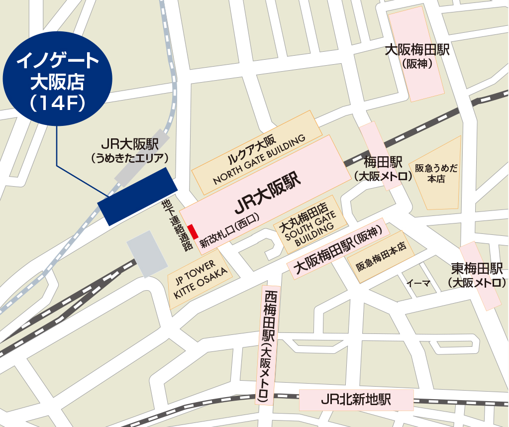 STWイノゲート大阪店地図