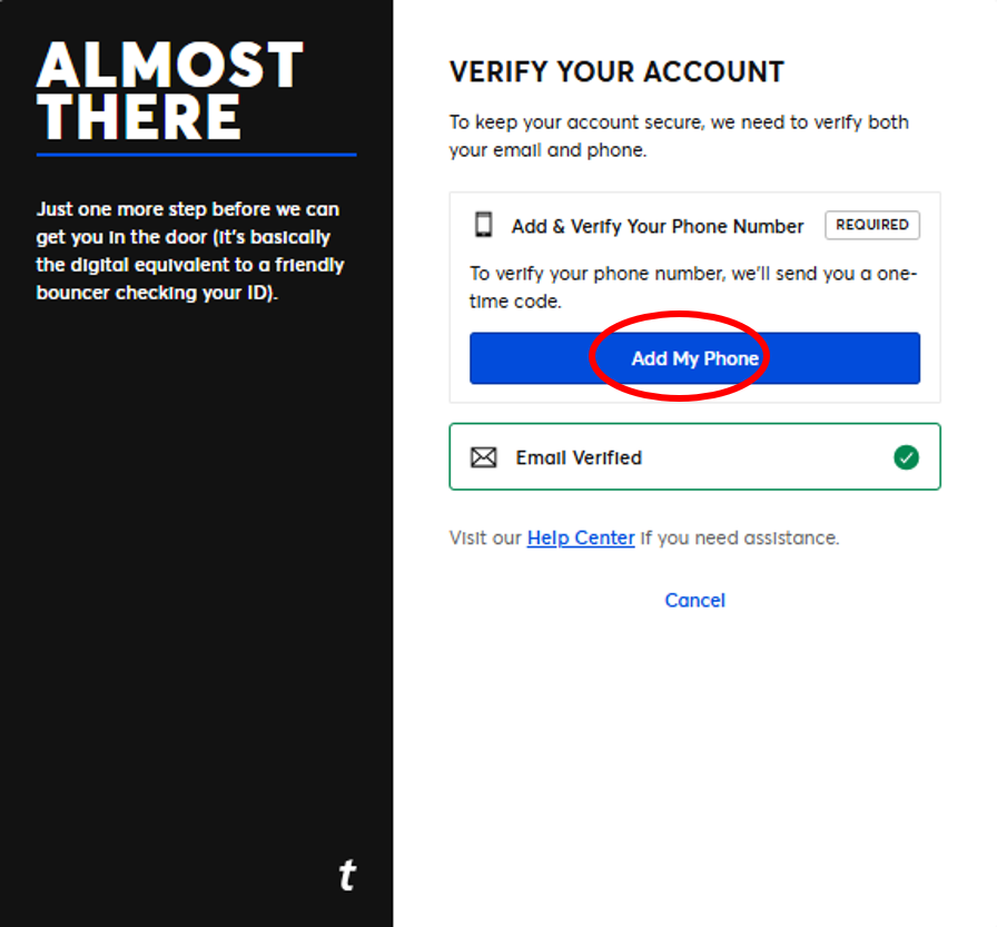 電話番号認証最初の画面（Add My Phone）