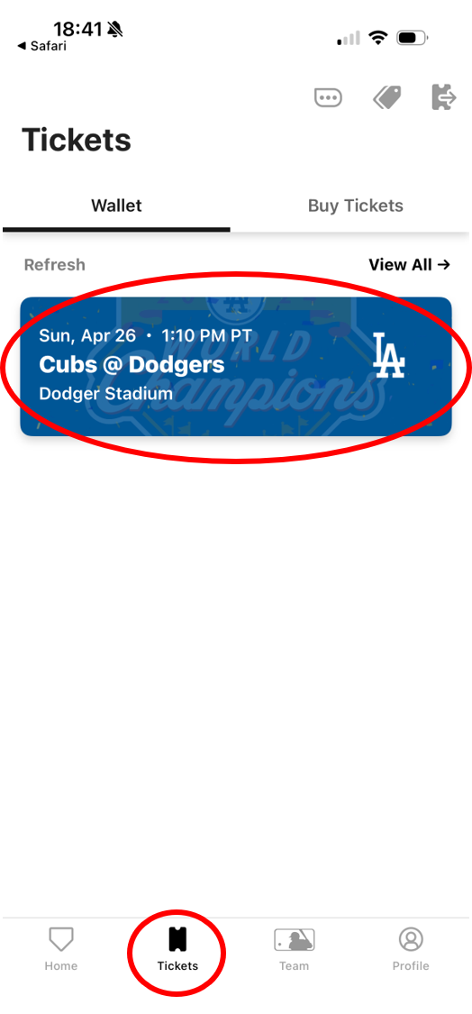 Ticketsタブ選択画面