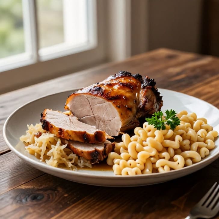 Österreichischer Schweinekarreebraten mit würzigem Sauerkraut & Dinkel-Spätzle
