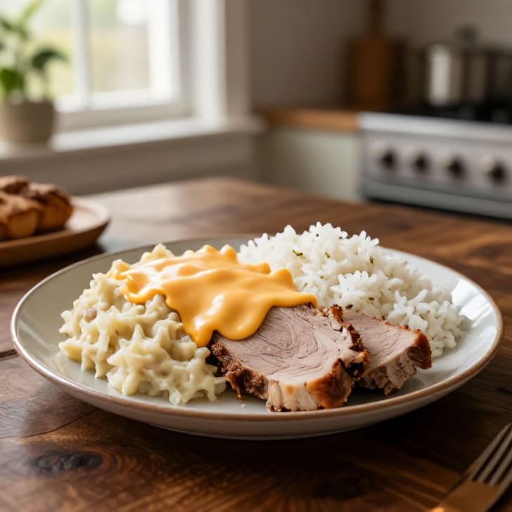 Herzhaftes Schweinskarree mit cremigem Sauerkraut und Jasminreis