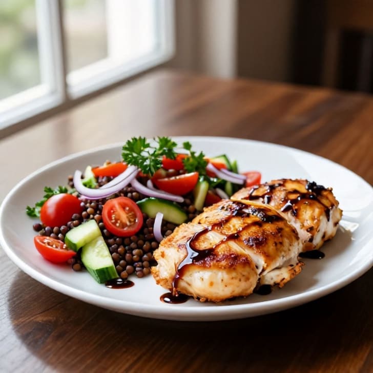 Gebratene Hähnchenkeulen-Schnitzerl mit warmem Belugalinsen-Salat