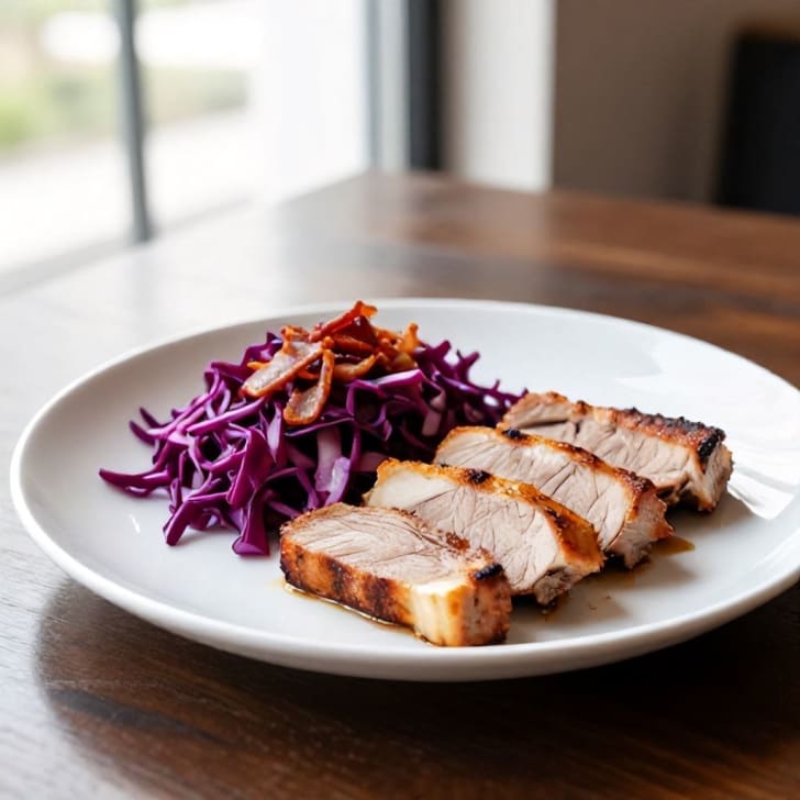 Gebratenes Schweinskarree mit knusprigem Pancetta & warmem Rotkrautsalat