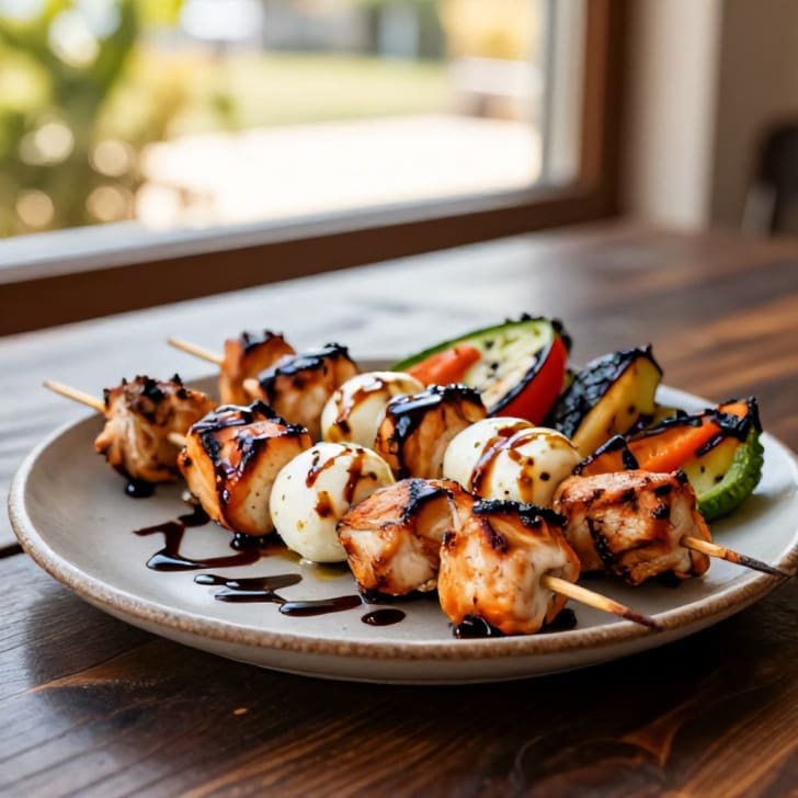 Mediterrane Hähnchen-Mozzarella-Spieße mit Balsamico-Glasur