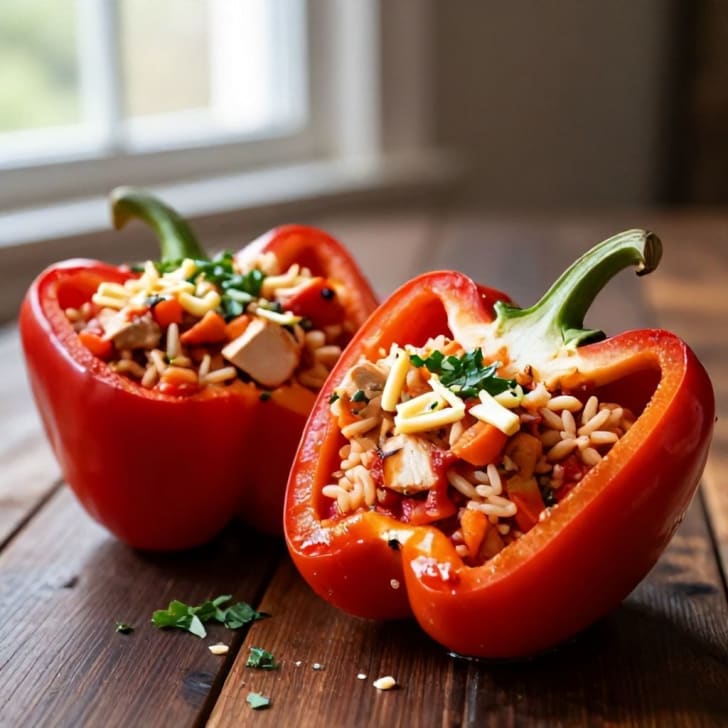 Gefüllte Paprika mit Huhn, Gouda & Karotten