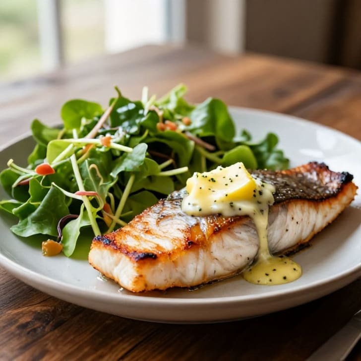 Gebratene Forelle mit Zitronen-Kräuter-Butter und frischem Salat