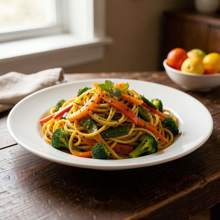 Aromatische Linguine mit schnellem Pfannengemüse & leichter Kräutersauce