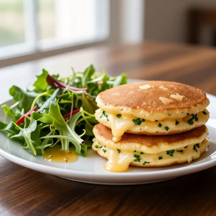 Herzhafte Gouda-Kräuter-Pfannkuchen mit frischem Salat