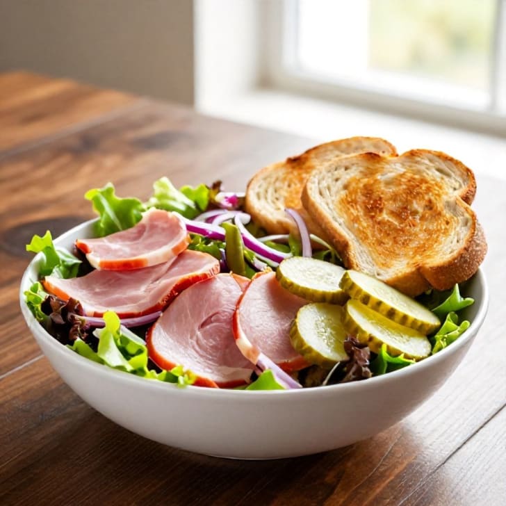 Schneller Schinken-Gurken-Salat mit geröstetem Weißbrot