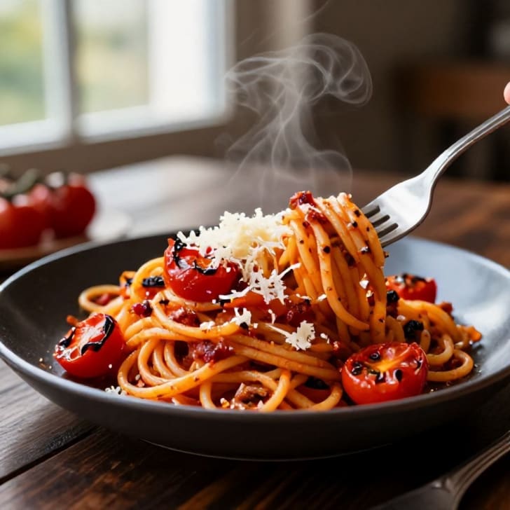 Bergbauern- & Bruschetta-Linguine mit gerösteten Kirschtomaten