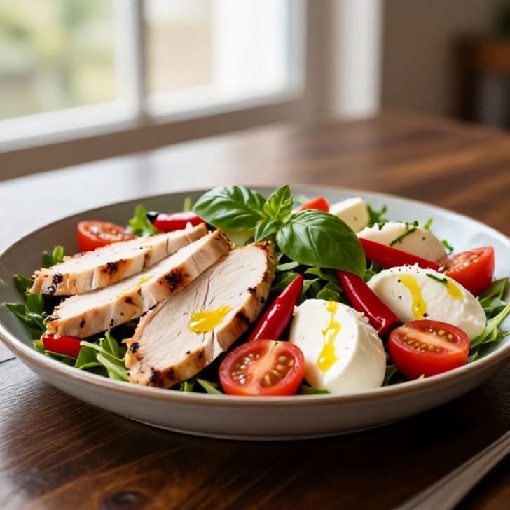 Gerösteter Hähnchen-Paprika-Salat mit frischem Mozzarella