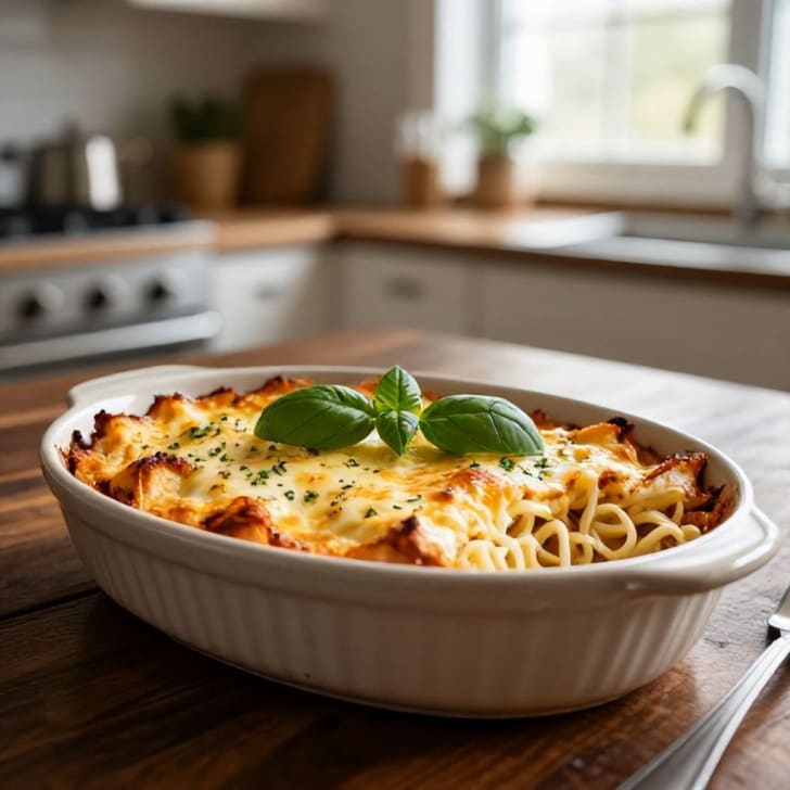Hähnchen-Mozzarella-Auflauf mit Eiernudeln nach italienischer Art