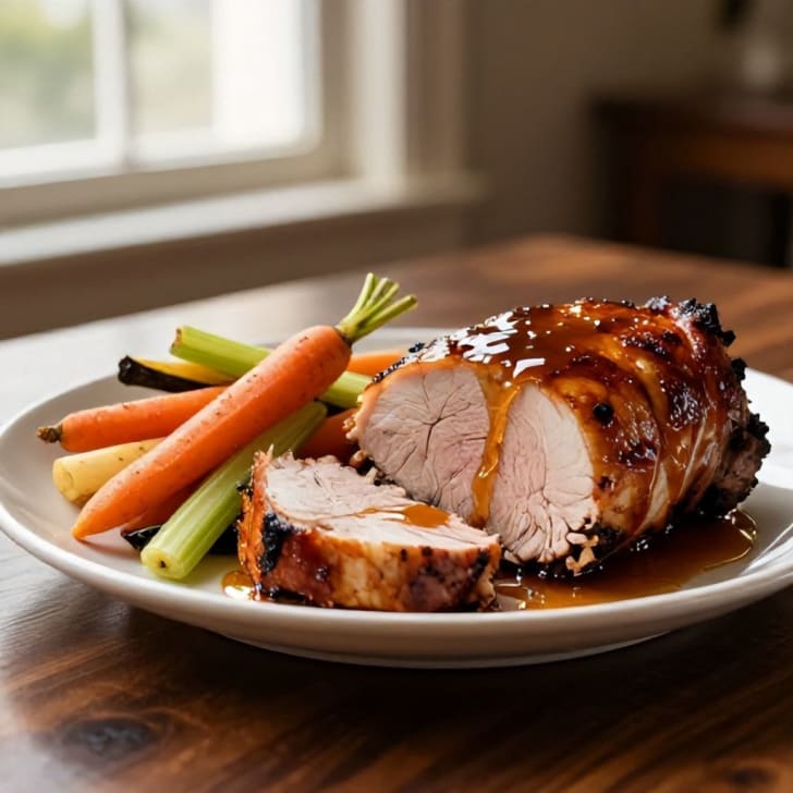 Gebratener Schweinsfilet mit Honig-Dijon-Glasur und Wurzelgemüse-Medley