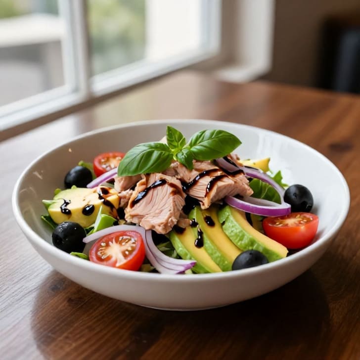 Frischer Thunfisch- & Avocado-Salat mit Premium-Tomaten und Oliven