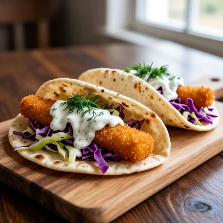 Knusprige Fischstäbchen-Wraps mit Pikantem Krautsalat und Cremiger Dillsauce