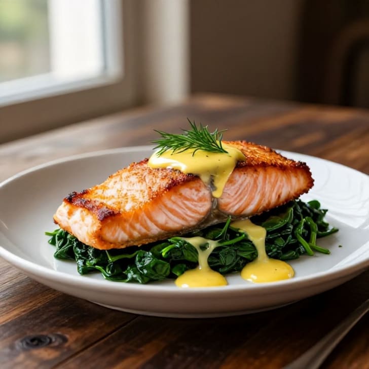 Zitronen-Kräuter-Lachs mit leichter Spinat-Butter-Sauce