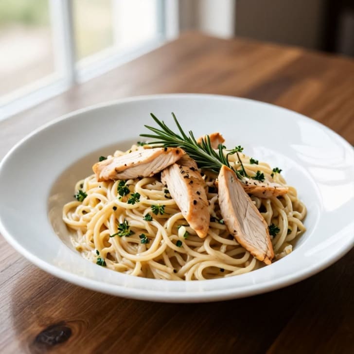 Cremige Hähnchen-Kräuter-Dinkelpasta