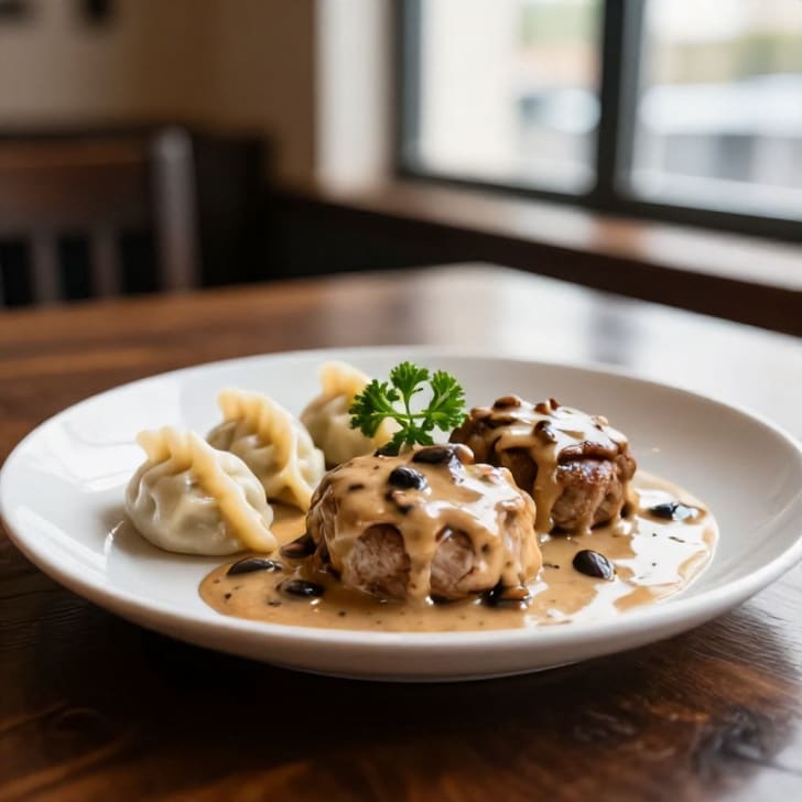Schnelle Schweinsmedaillons mit cremiger Pilzsauce und Mini-Knödeln