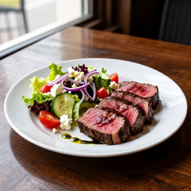 Gebratenes Rinderfilet mit mediterranem Hirtenkäse-Salat