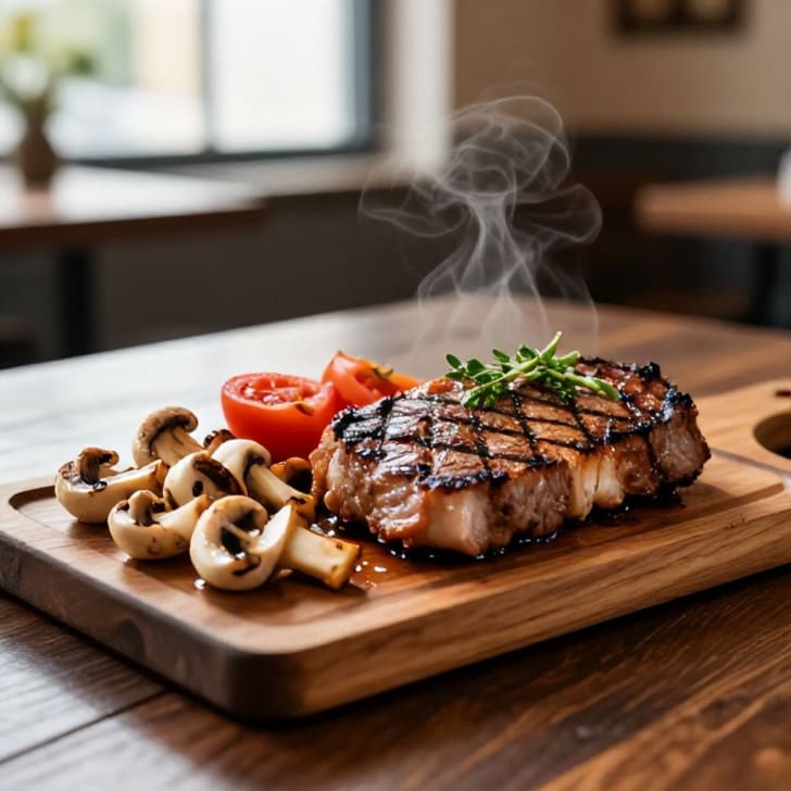Gegrillte Marinierte Schweineplatte mit Gerösteten Pilzen & Tomaten