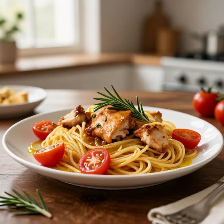 Kräuter-Hähnchen-Kirschtomaten-Pasta
