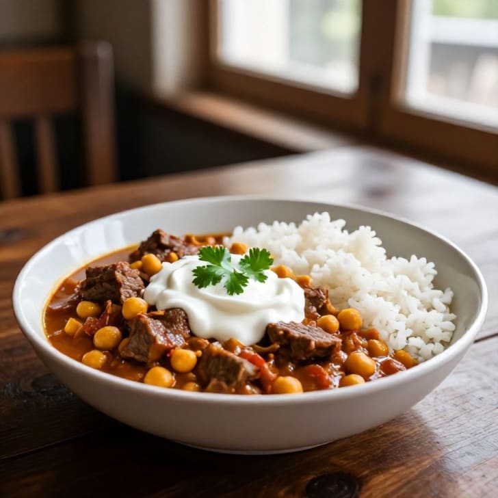 Herzhaftes Rindfleisch-Kichererbsen-Curry mit frischen Kräutern