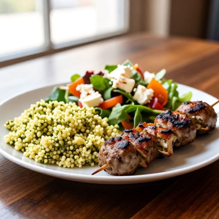 Gegrillte Cevapcici mit Kräuter-Couscous und Feta-Salat