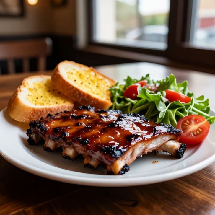 Schnelle BBQ Spareribs mit knusprigem Knoblauchbrot und frischem Gartensalat