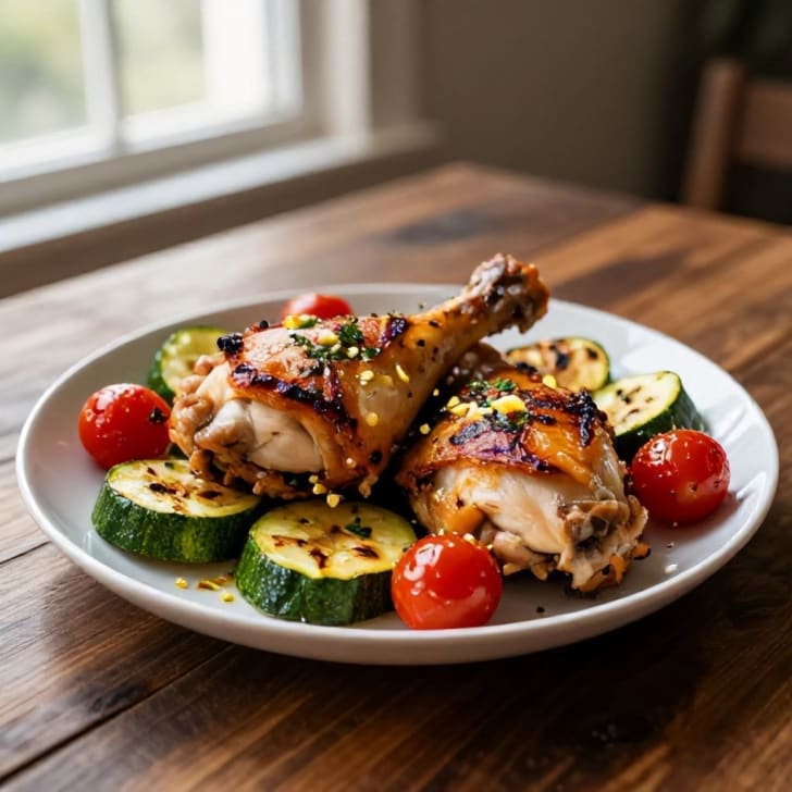 Zitroniges Kräuterhähnchen mit geröstetem Zucchini und Kirschtomaten