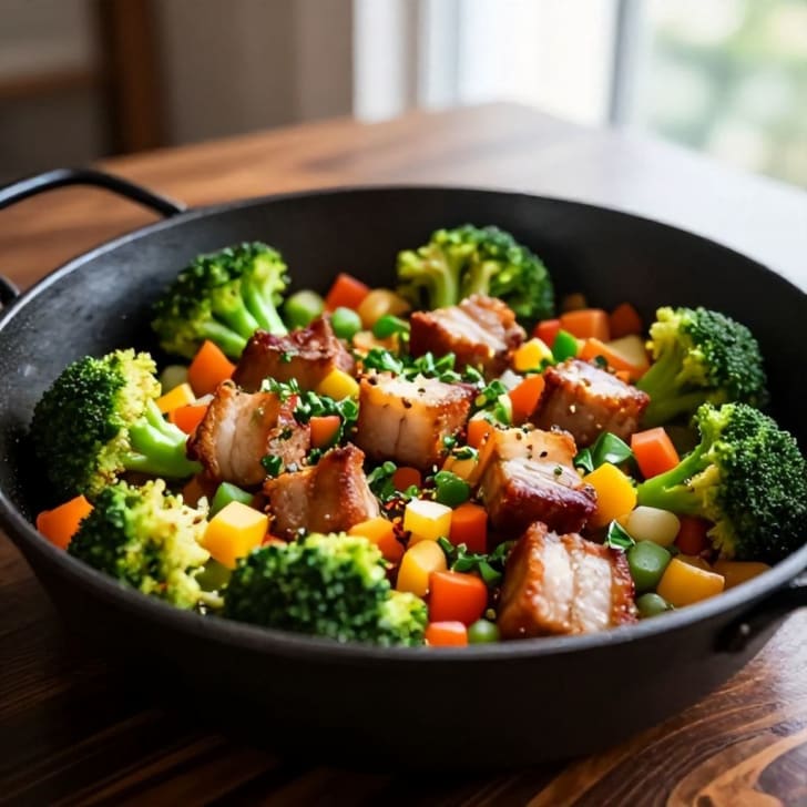 Würzige Schweine-Gemüse-Pfanne mit Kräutern