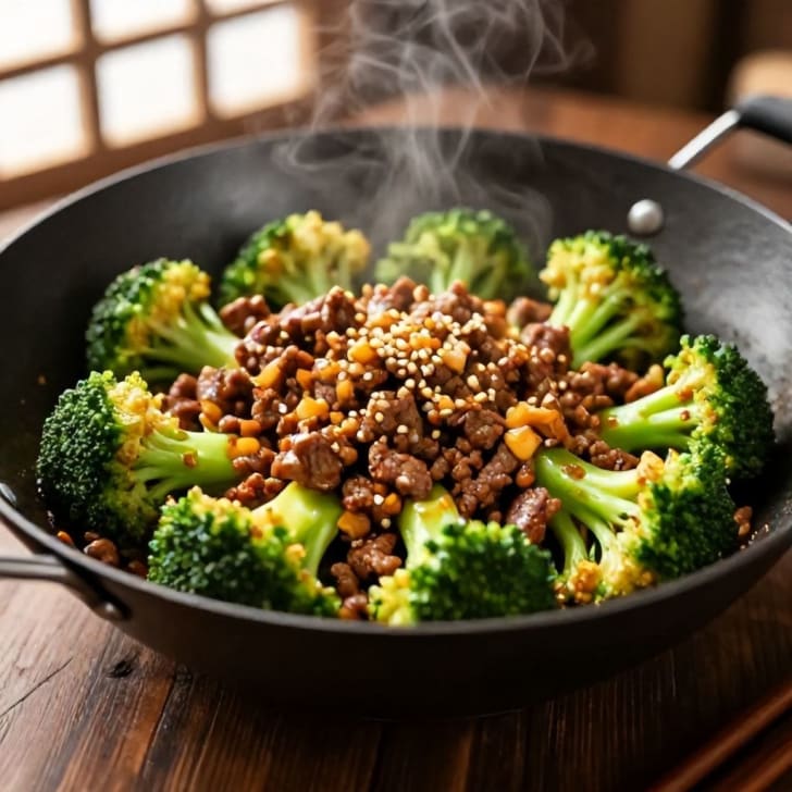 Herzhaftes Rindfleisch-Brokkoli-Wok mit Knoblauch