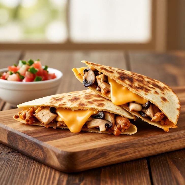 Schnelle Hähnchen-Gouda-Quesadillas mit sautierten Pilzen
