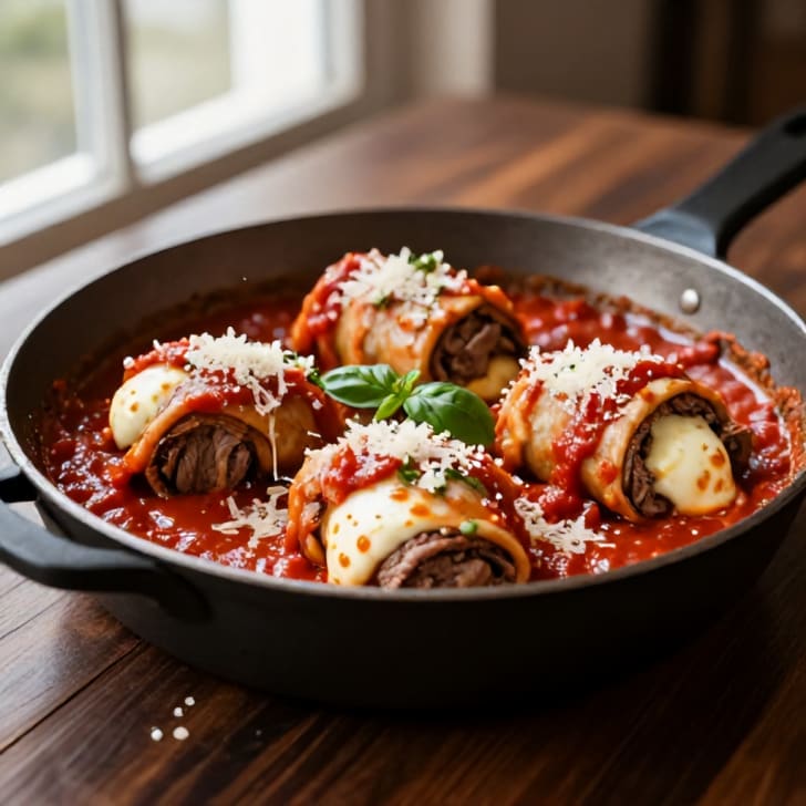 Rinderröllchen mit Mozzarella in Tomatensauce