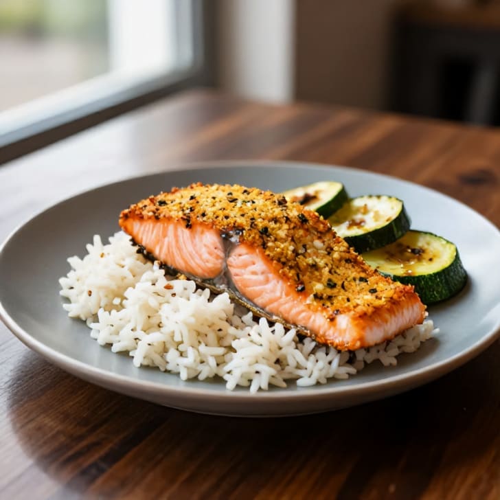 Bio-Lachs mit Kräuterkruste und Ghee-Basmati