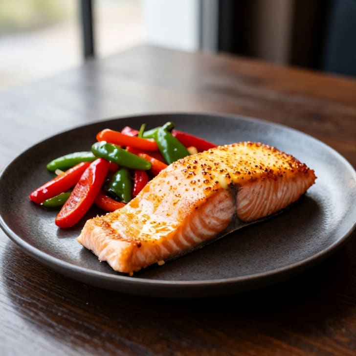 Lachs mit Emmentaler-Kruste und Paprikagemüse