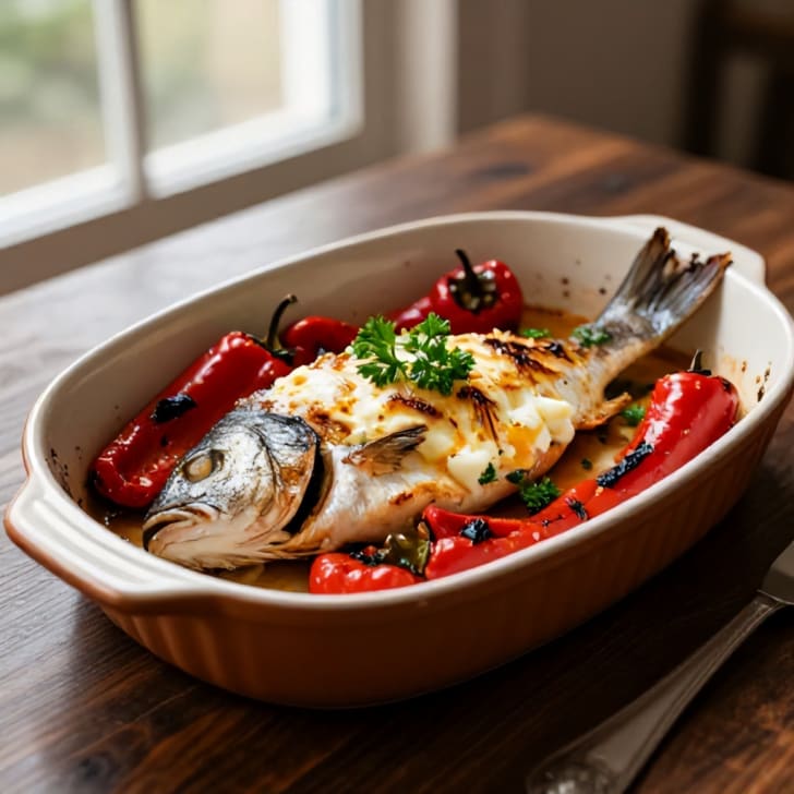 Ofengebackene Goldbrasse mit mediterranem Paprika & Mozzarella