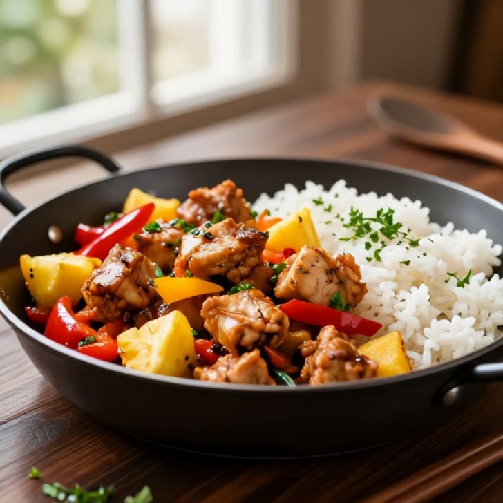 Süß-scharfer Ananas-Hähnchen-Reis