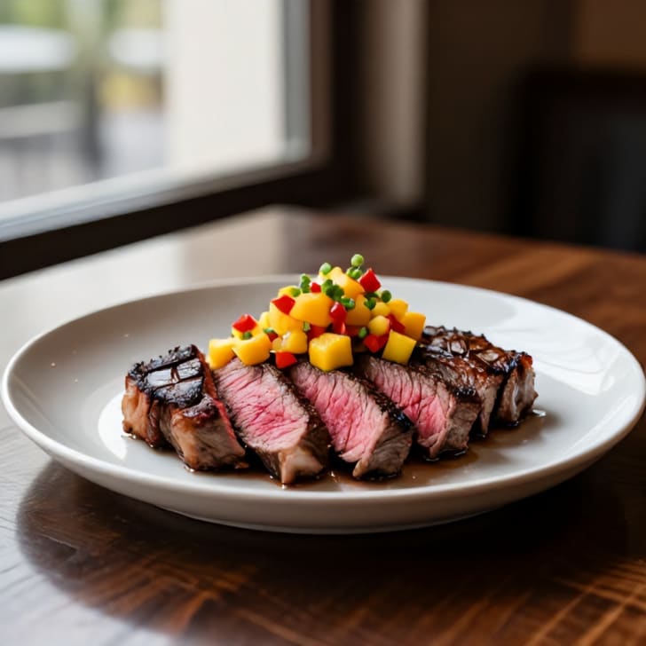Kurzgebratenes Steak mit Mango-Paprika-Salsa