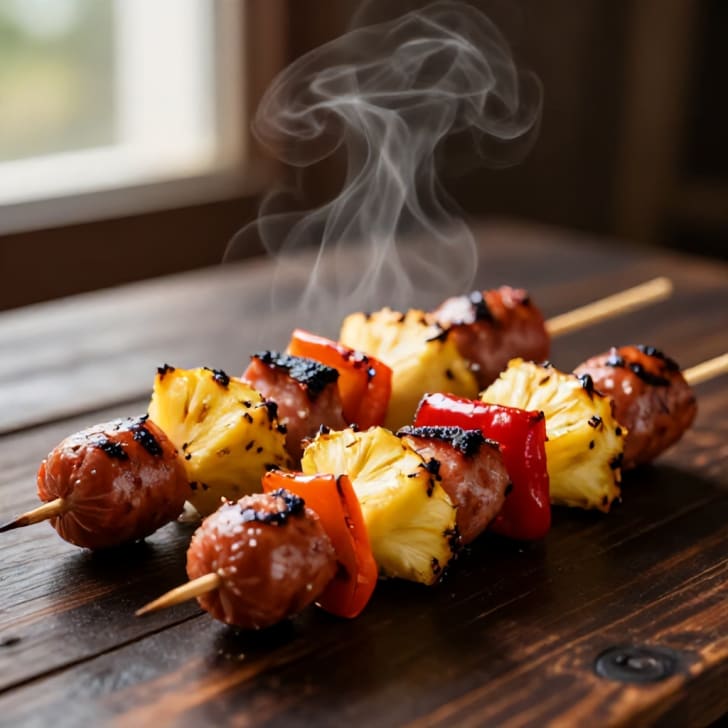 Tropische Wurst-Ananas-Spieße