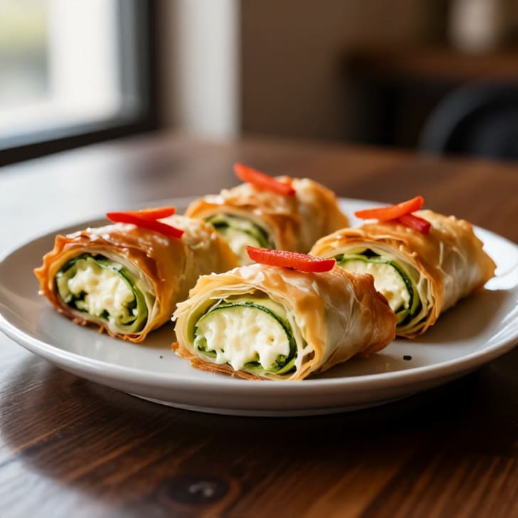 Knusprige Filo-Rollen mit Zucchini & Hirtenkäse