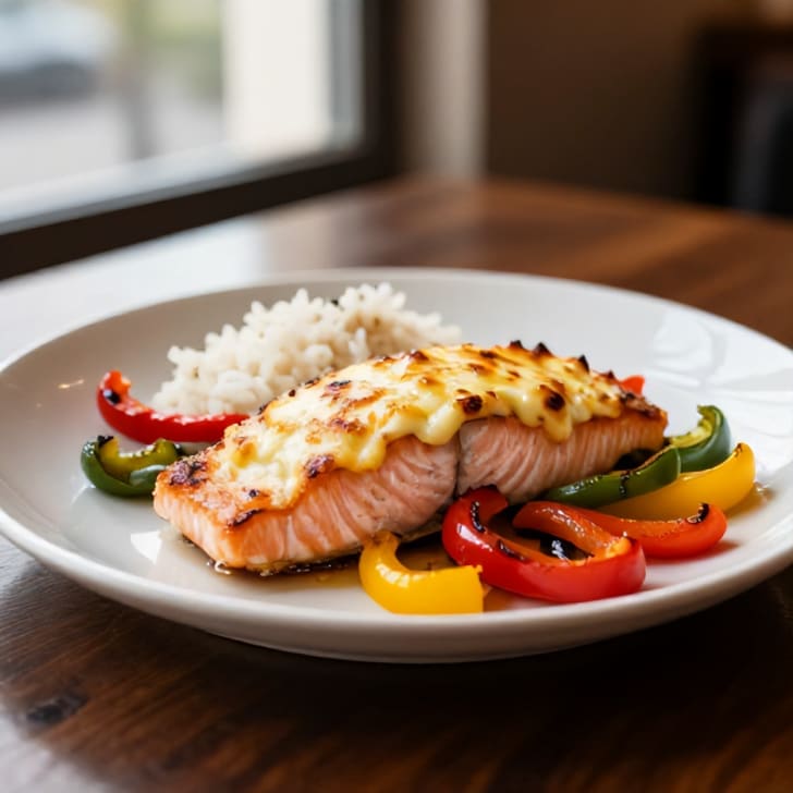 Ofenlachs mit Tilsiter-Kruste und Paprika