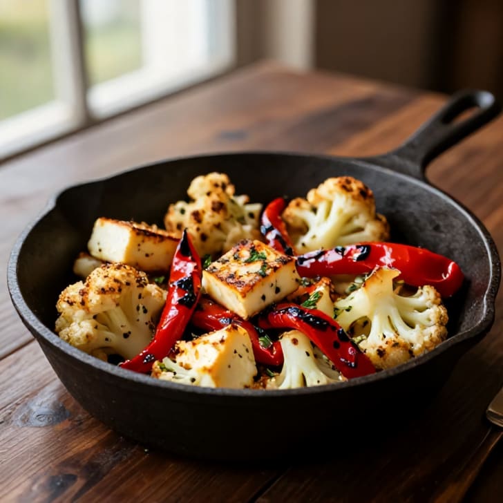 Mediterrane Karfiol-Grillkäse-Pfanne