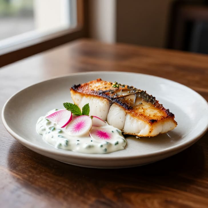 Gebratenes Karpfenfilet mit Minz-Radieschen-Raita