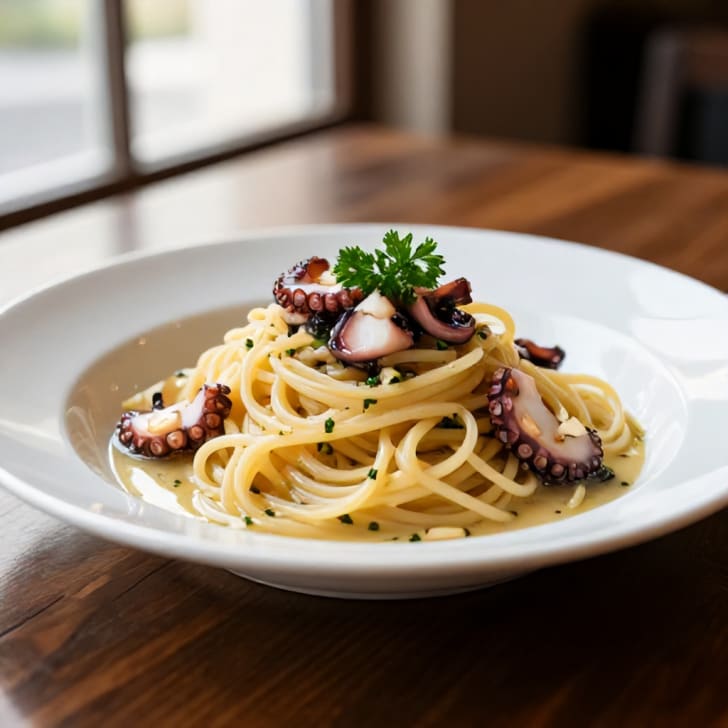 Oktopus-Linguine in Weißwein-Knoblauch-Sauce